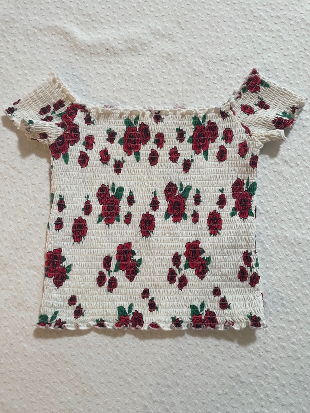 Smocked White Floral OS Cropped babydoll 90s